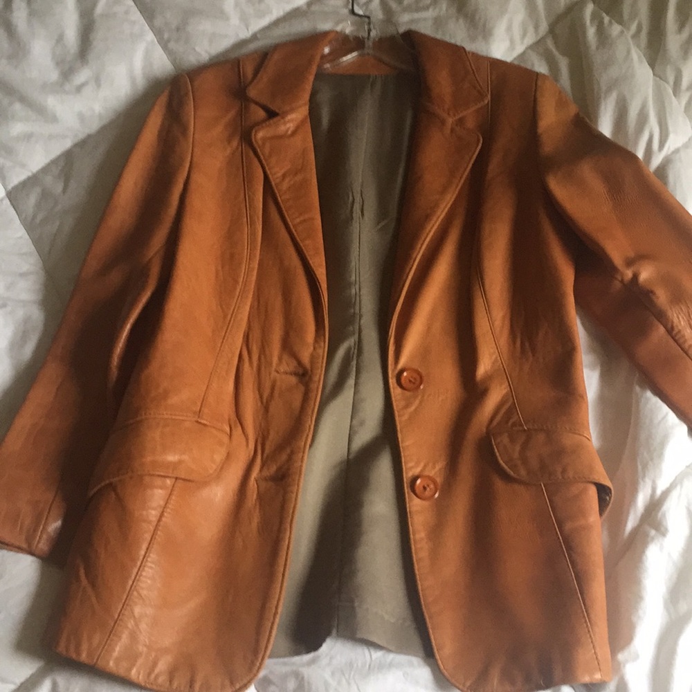 Camel soft Leather fitted jacket